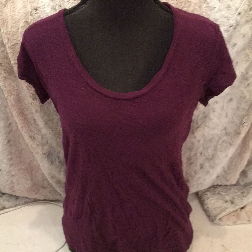 James Perse Fitted Red and Purple Short Sleeve Top